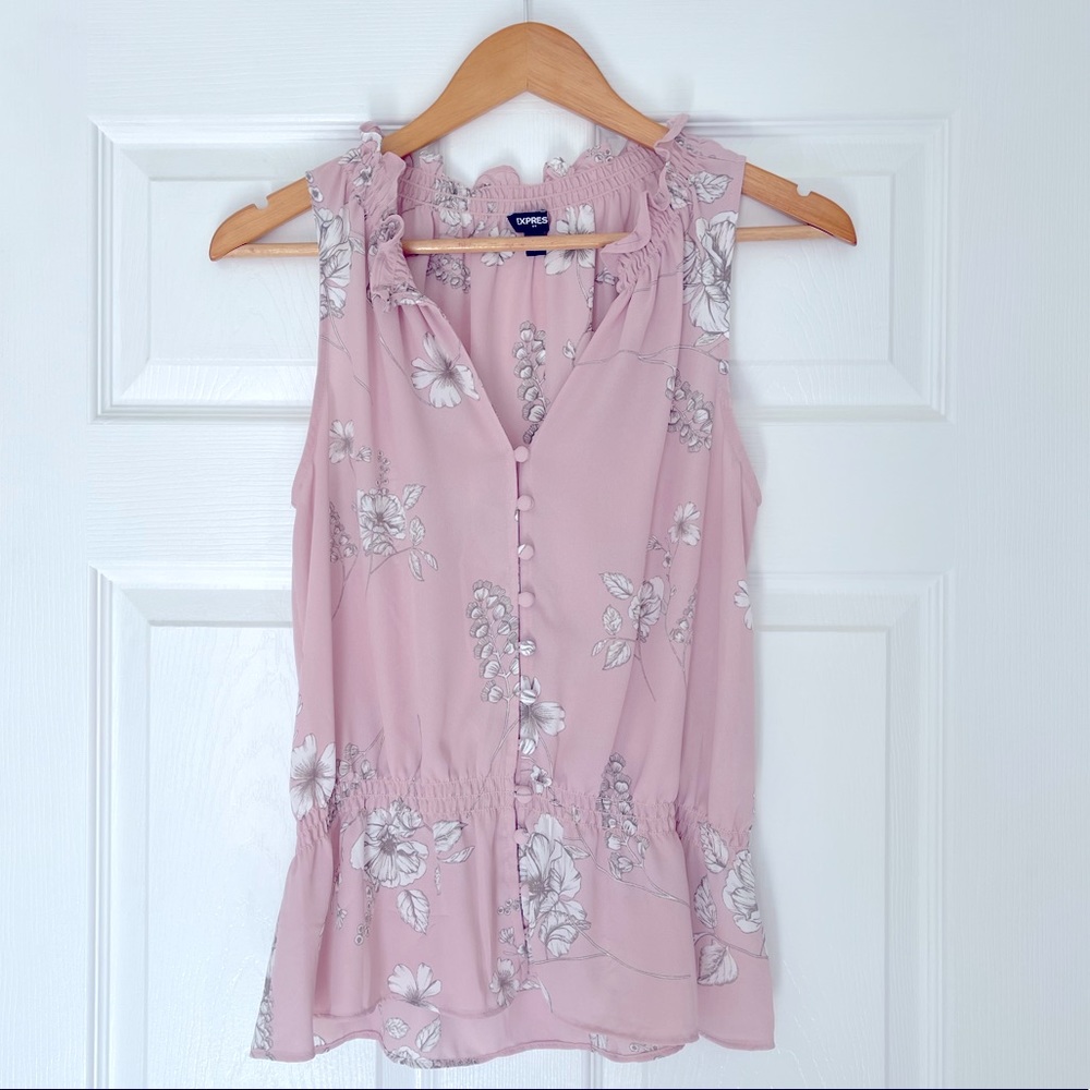Express pink Floral Peplum Tank blouse size S